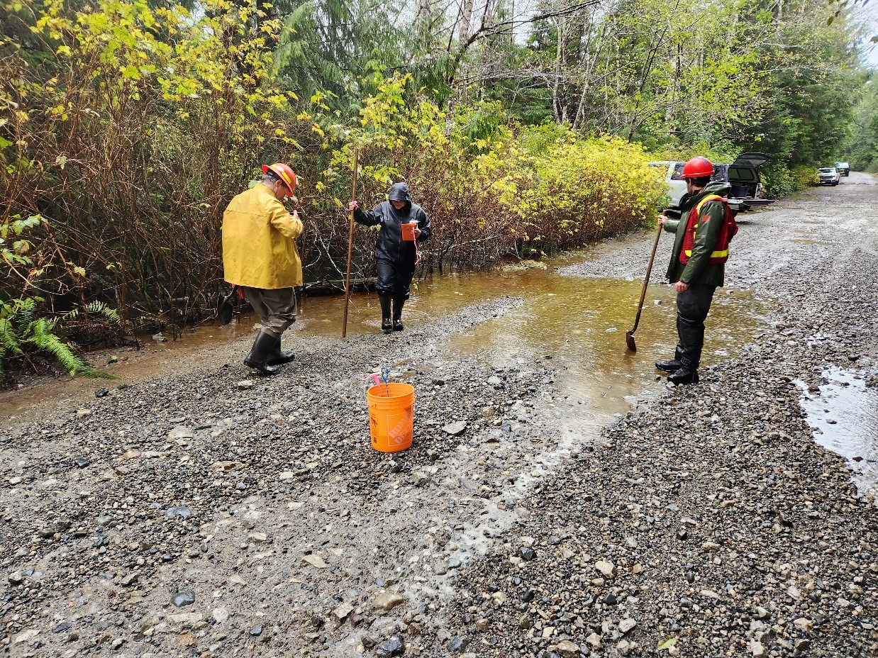 A flooded road was cleared in Ucluelet after restoration efforts.