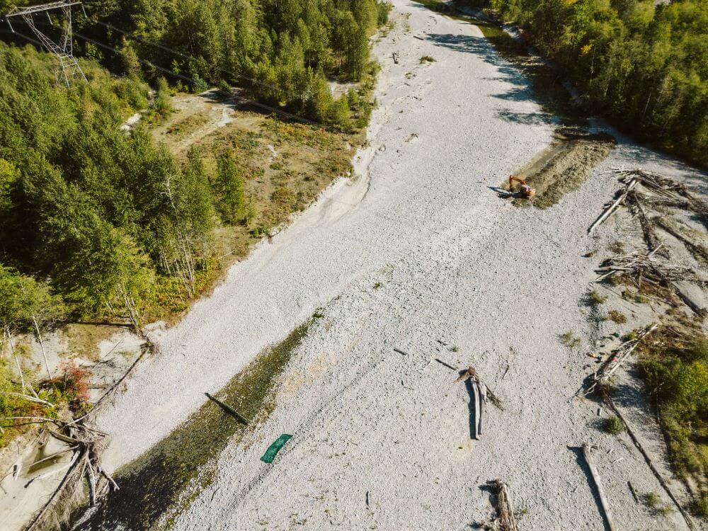 An aerial view of a disconnected river cause by extreme drought conditions.